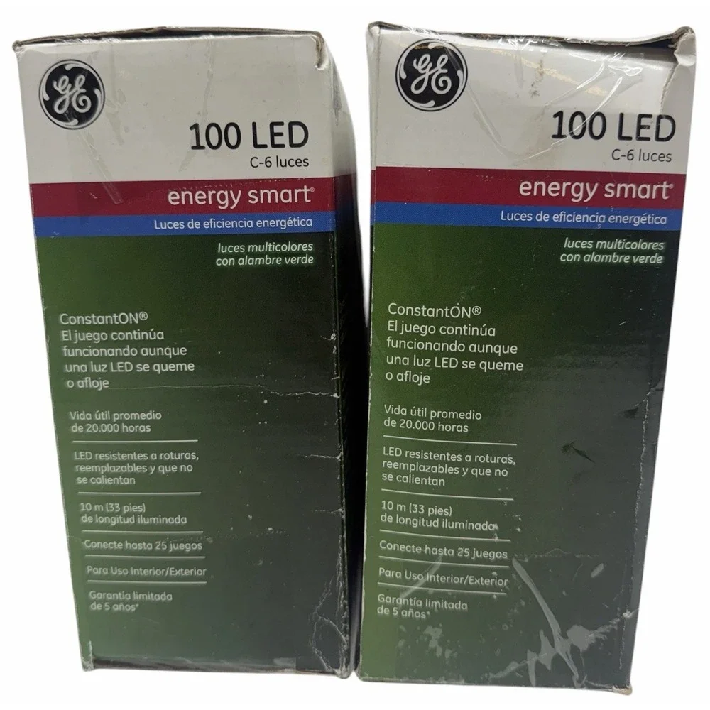 GE Energy Smart 100 LED C6 Christmas Lights Multicolor Green Wire Lot of 2 NOB